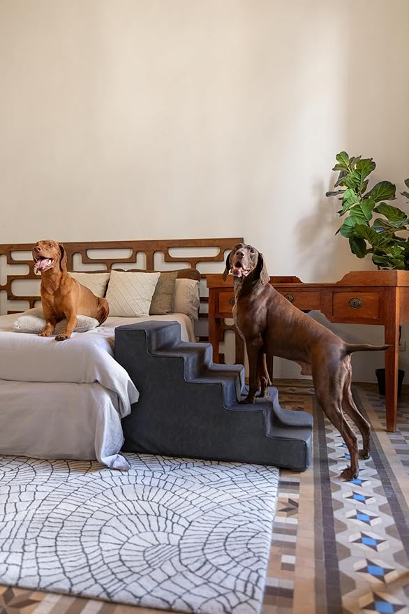 Noah & Paw Dog Stairs, Dog Ramp for Bed (20" Extra Wide) Pet Stairs for High Bed, Design to Fit Small and Large Breeds, Durable 5 Pet Steps for Couch (35 Foam Density) Leather Collection