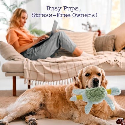 Fuzzwoof Squeaky Dog Toy, New 2025 Turtle Tug of War Crinkle Dog Toy, Tough Large Breed Interactive Stuffed Toy Trianing Fun to Keep Them Busy