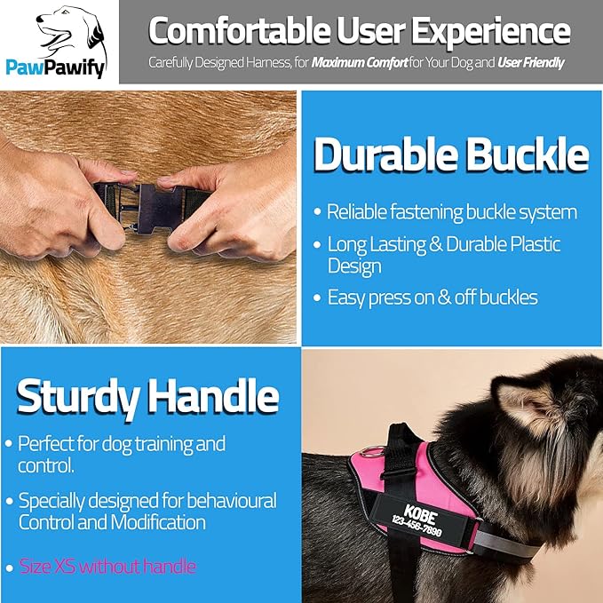PawPawify Custom No Pull Dog Harness with Name and Phone Number, Heavy Duty Personalized Pet Vest to Prevent Tugging, Pulling, or Choking, Training and Walking (Camouflage Blue, XXL (85-140 LBS))