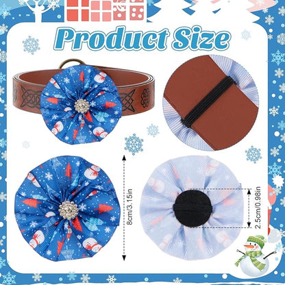 50 Pcs Winter Dog Collar Bows Bulk Blue and White Snowflake Bow Ties Flower Charms Attachment for Small Medium Large Dogs Cats Collar Winter Holiday Costume Accessories