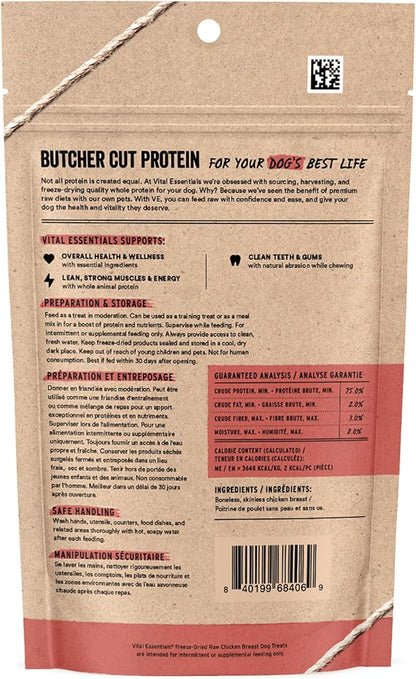 Vital Essentials Single Ingredient Chicken Breast Dog Treats, 2.1 oz | Freeze-Dried Raw | Premium Quality High Protein Training Treats | Grain Free, Gluten Free, Filler Free