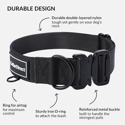 Heavy Duty Dog Collar for Large or Medium Dogs, Adjustable Strong Dog Collar for Active Dogs, Double-Layered Nylon (Black, 14-20)