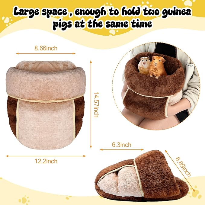Wenqik 2 Pcs Guinea Pig Hideouts Washable Bunny Bedding Cuddle Warm Small Pet Sack Supplies Portable Pet Carrier Cage Nest Guinea Pig Accessories for Cage(Dark Brown, Light Coffee,Plain)