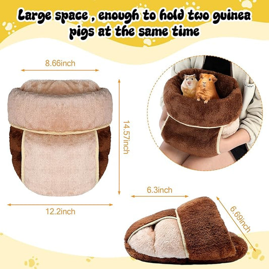 Wenqik 2 Pcs Guinea Pig Hideouts Washable Bunny Bedding Cuddle Warm Small Pet Sack Supplies Portable Pet Carrier Cage Nest Guinea Pig Accessories for Cage(Dark Brown, Light Coffee,Plain)