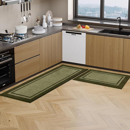Kitchen Rugs 24" x 36", Non-Slip Machine Washable Kitchen Runner Rugs Floor Mats, Absorbent Comfort Standing Mats for Kitchen, Sink, Laundry and Hallway, Budding Green & Sage Green
