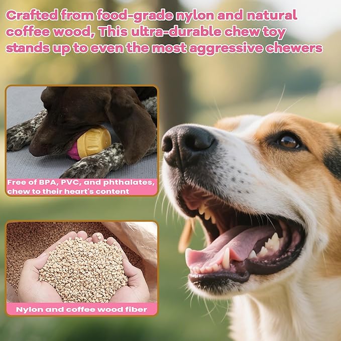 Frozen Treat Dispensing Dog Toy for Aggressive Chewers, Indestructible Chew Toys, Slow Puzzle Feeder for Small Medium Large Breed to Keep Them Busy, Reduces Anxiety, Easy to Clean, Pink