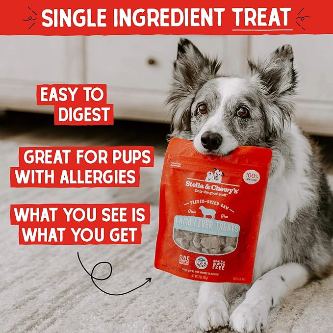 Stella & Chewy's Freeze-Dried Raw Lamb Liver Dog Treats - Single Ingredient, No Additives - Premium Training Treats - Perfect For Picky Eaters - 3oz Bag
