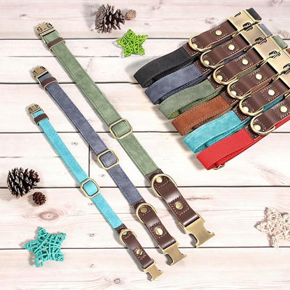 Didog Soft PU Leather Dog Collars for Small Dogs,Classic Adjustable Dog Collars with Quick Release Metal Buckle,Easy Clean and Comfortable with Nylon Lining,Red,S Neck 10-15"