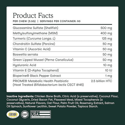Fera Pets Hip & Joint Supplement for Dogs with Glucosamine, MSM, Chondroitin, & Green Lipped Mussel - Supports Healthy Joints and Weight Management - 10 Soft Chews