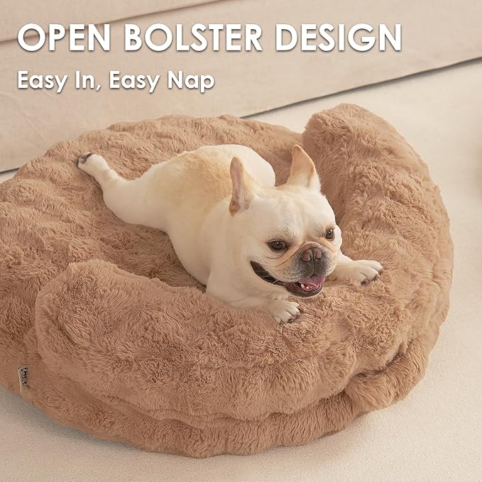 EHEYCIGA Medium Dog Bed and Large Cat Couch – Fluffy Faux Rabbit Fur Pet Sofa for Small and Medium Dogs, Washable Removable Cover, Waterproof and Non-Slip, 30 Inch, Camel