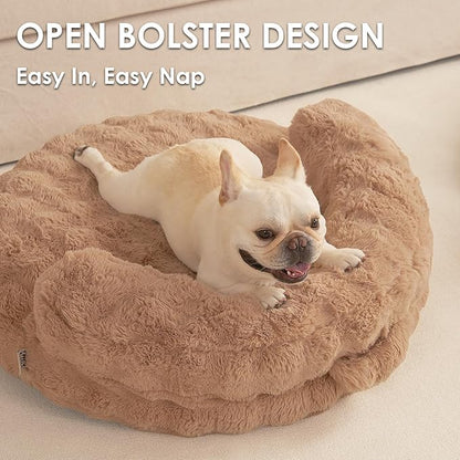 EHEYCIGA Small Dog Bed and Cat Couch - Fluffy Faux Rabbit Fur Pet Sofa with Washable Removable Cover, Waterproof and Non-Slip, 26 Inch, Camel