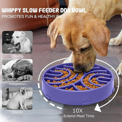 WHIPPY Slow Feeder Dog Bowl - Anti-Choking Maze, Anti-Slip Interactive Puzzle Feeder, Pet Bowl for Large Medium Dogs, Lavender