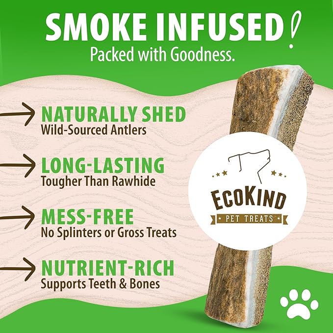 EcoKind Smoked Elk Antler Dog Chews – Natural Split Antlers, Long-Lasting Chew, Elk Antlers Treats for Small Dogs Weighing Under 15 lbs, Splinter-Free, Supports Dental Health – 3 Small Smoked Antlers