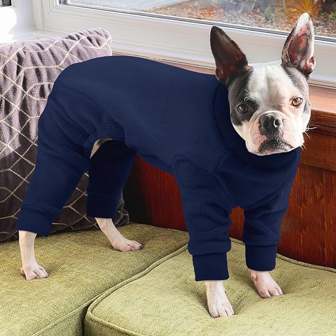Large Dog Pajamas Winter Fleece Sweaters Cold Weather Dog Onesie Warm Cozy Pjs for Warm Sleep Stretchy Christmas Halloween Pet Jumpsuit 4 Legs Jammies for Dogs Boy, Blue 4XL