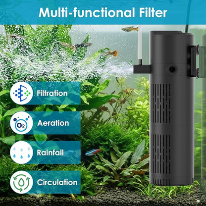 Aquarium Filter for 60-100 Gallon Tanks, Internal Fish Tank Filter, Submersible Turtle Tank Filter, with Aeration/Rainfall Modes and Dual Water Outlet