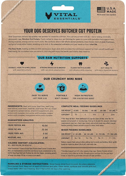 Vital Essentials Freeze-Dried Raw Beef Crunchy Mini Nibs | Complete Meal or Mixer Dog Food | 5.5 oz