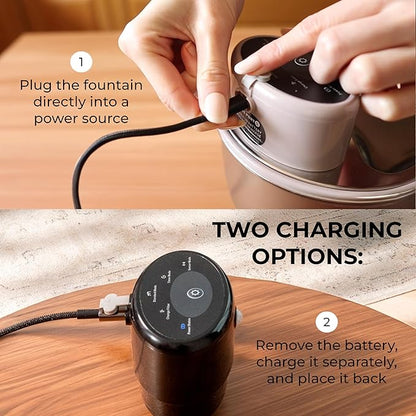 Wireless Cat Water Fountain Stainless Steel 108oz/3.2L, Cordless, Battery Operated Cat Fountain (Last up to 50 Days), Ultra Quiet, 2 Flow Modes, Multi-Filtration, BPA Free, Includes 2 Filters - Creamy