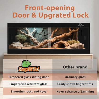 65 Gallon PVC Reptile Enclosure, RepWild 48"x18"x18" Terrarium/Tank with Heavy-Duty Screen Top, Glass Sliding Doors & Lock for Bearded Dragons, Ball Python, Geckos, Lizards
