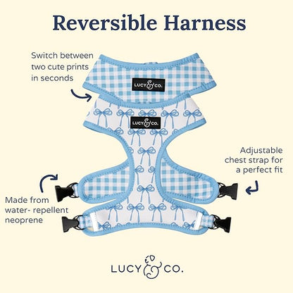 Lucy & Co. Cute Reversible Dog Harness Walking Halter - Best Designer Pet Harnesses for XS - XL Dogs - Padded Adjustable Vest for Easy Walking (Large, Purple Green Floral Checker)