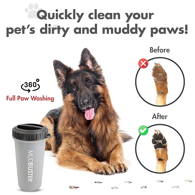 Dexas Lidded MudBuster Portable Dog Paw Cleaner, Light Gray, Large with Lid