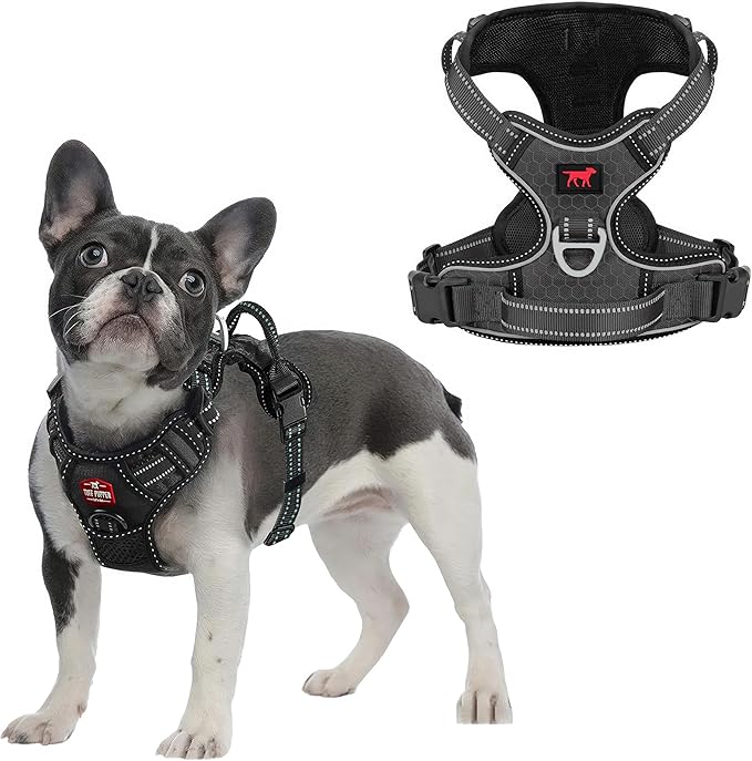 Tuff Pupper No Pull Easy Walk Dog Harness | Heavy Duty Pet Vest | Front & Back Leash Clips | Strong Safety Handle | Reflective Anti Pull Vest | Comfortable Padded Escape Proof Harness (Small, Black)