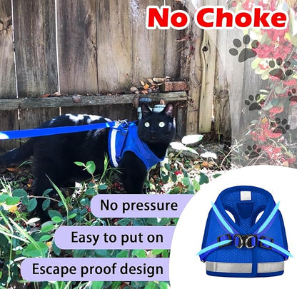 Cat Harnesses and Puppy Harness with Leashes Set, Escape Proof Cat Harness, Adjustable Reflective Soft Mesh Vest Fit Puppy Kitten Rabbit Ferrets's Outdoor Harness
