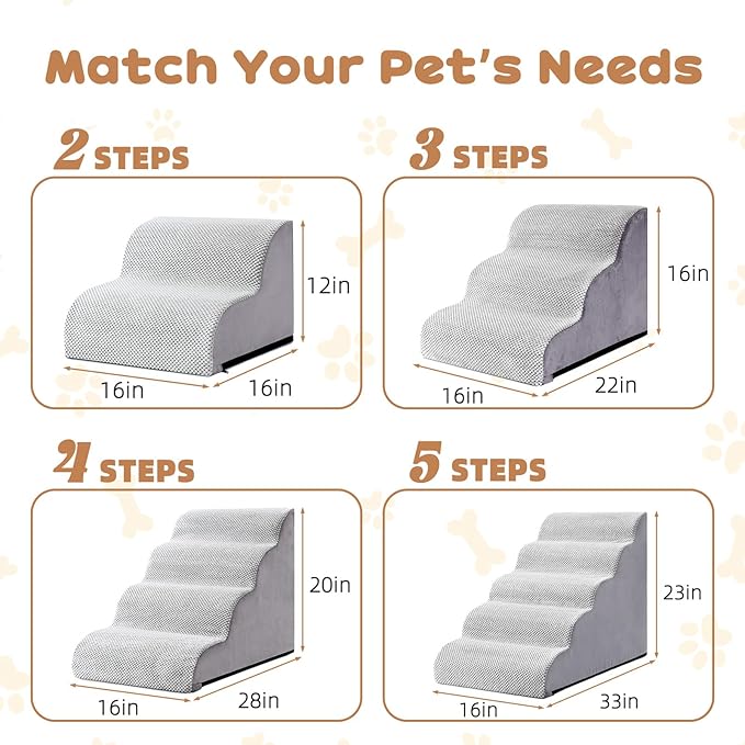 Dog Stairs for Small Dogs and Cats, 20" H 4 Steps Pet Steps Ramp for High Bed, Couch, Sofa, Waterproof Pet Stairs with Removable Washable Cover, Non-Slip Bottom, Light Gray