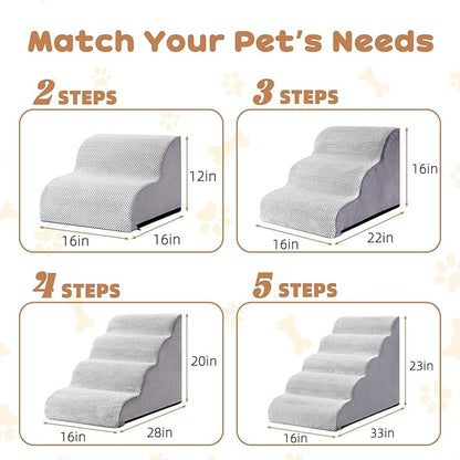 Dog Stairs for Small Dogs and Cats, 20" H 4 Steps Pet Steps Ramp for High Bed, Couch, Sofa, Waterproof Pet Stairs with Removable Washable Cover, Non-Slip Bottom, Light Gray