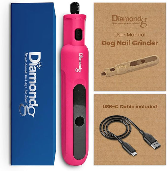 Diamondg Cordless Micro Dog Nail Grinder with Quiet Sound & LED Tip for Large & Small Dogs, 4hrs. Runtime - Electric Dog Nail Trimmer, Heavy Duty Rotary Tool Alternative to Toenail Clippers & Filers