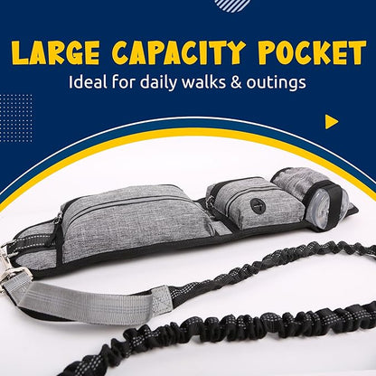Hands Free Dog Walking Waist Belt Leash with Storage Pouch, Three Spacious Storage Pockets and Heavy-Duty Durable Bungee Cord, Perfect for Outdoor Hiking and Traveling. (Purple)