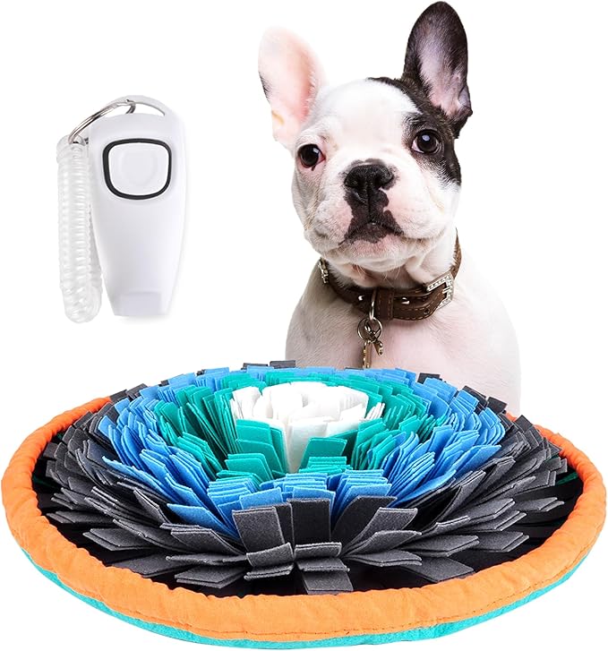 20 Inch Snuffle Mat for Dogs with Training Clicker Interactive Sniff mat and Puzzle Toy Slow Feeder for Stress Relief and Boredom – Washable Foraging Rug and Treat Dispensing Mat for All Breeds