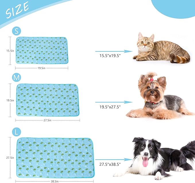 DELIFUR Cat Cooling Mat- Pet Cooling Mat Outdoor for Dogs Self Cooling Pad for Kitten Cat Puppy Machine Washable (Small, Blue Ice)