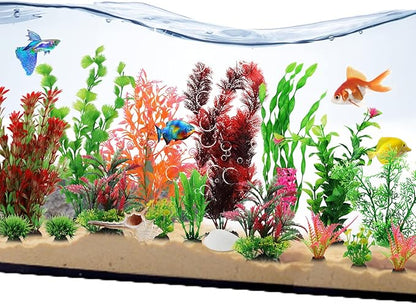 PietyPet Fish Tank Accessories Aquarium Decorations Plants, 20pcs Fish Tank Decorations Plant, Fish Tank Decor, Aquarium Decor Plastic Plants, Small to Large