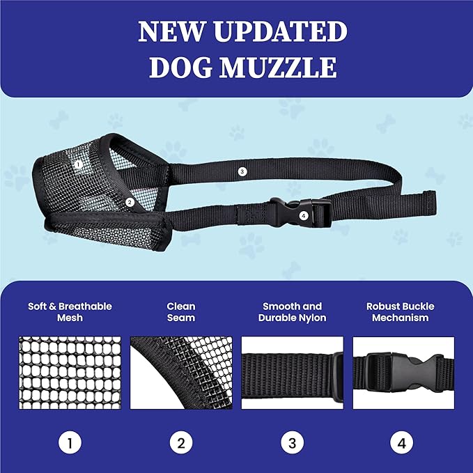 Evollax Dog Muzzle for Large Dogs - Air Mesh Muzzle for Large Sized Dog | Adjustable No Bark Dogs Muzzles for Scavenging Licking & Chewing | Prevent Biting | L 7.9'' - 9.4''