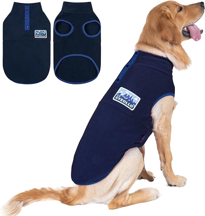 cyeollo 3XL Fleece Dog Sweater, Pullover Sweatshirt Stretchy Fleece Vest Warm Winter Fall Clothes for Large Dogs Boy Turtleneck Pet Apparel, Navy Blue XXXL