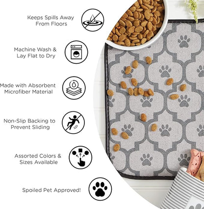 Bone Dry Machine Washable, Ultra Absorbent Pet Mat, 10x18, Gray Trellis Print