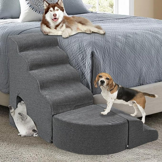 Update Stable Dog Stairs & Steps Ramps for High Beds 30 inches High Tall, LitaiL 6 Step Pet Stairs Steps for High Beds 30 inch Large Dogs, Non-Slip Dog Ramps for Small Dogs, Older Cat