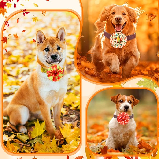 Huhumy 50 Pcs Thanksgiving Collar Bows for Fall Dogs Bow Ties Flowers Charms Attachment for Small Medium Large Dogs Cats Collar Accessories Holiday Party Costumes
