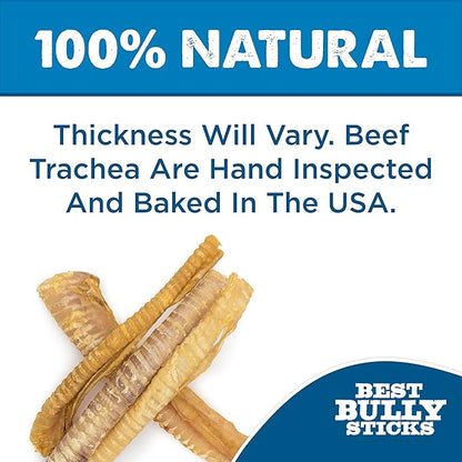 Best Bully Sticks Premium 12 Inch Beef Trachea for Dogs - 12 Count (Pack of 1) - All-Natural, Grain-Free, Single-Ingredient, Promotes Dental Health