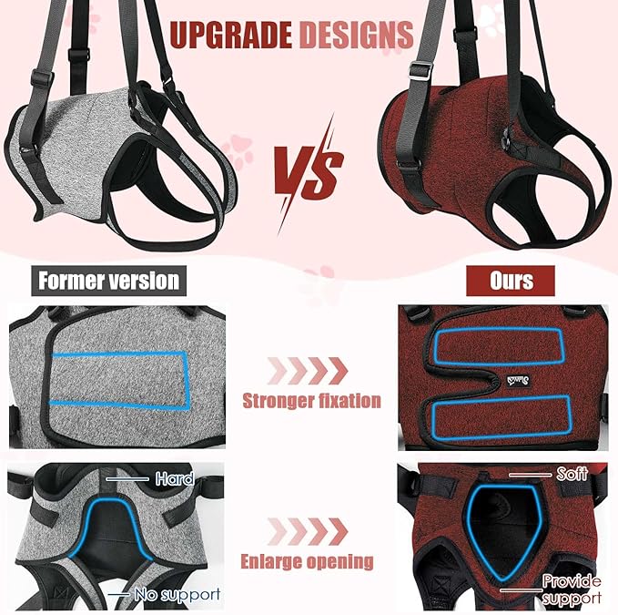 SlowTon Dog Lift Harness - Adjustable Dog Sling for Medium Large Dogs, Hind Leg Support to Help Rehabilitate, Soft Padded Dog Support Harness for Elderly, Injured, Arthritic, Disabled Dogs(R,S)