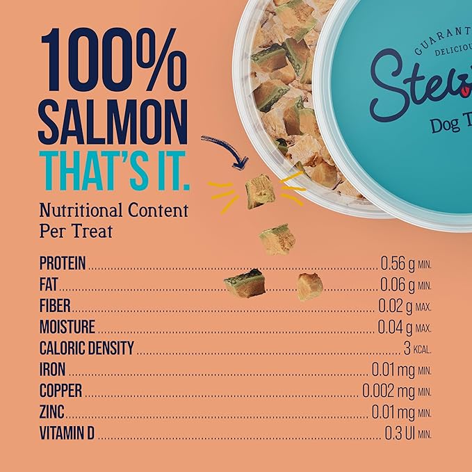 Stewart Wild Salmon Dog Treats, 2.75 oz, ~55 Pieces, Freeze Dried Raw, Single Ingredient, 65% Protein Training Treats or Meal Topper in a Resealable Tub, Grain Free, Gluten Free