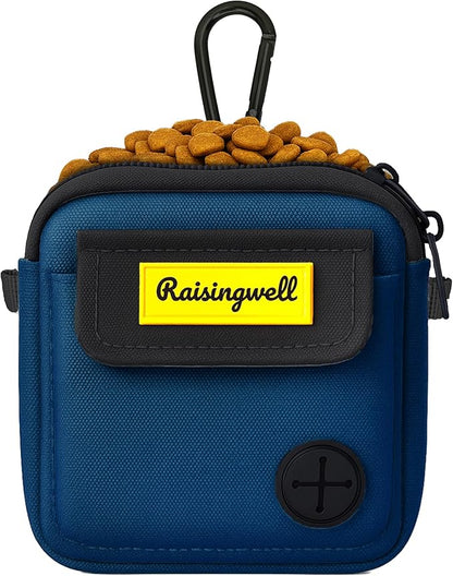 Dog Treat Pouch for Pet Walking and Training with Clicker, Poop Bags and Three Bags Design Small Fanny Zipper Pack Holder for Puppy Snack Dispenser Kit for Leash and Outdoor Use (Blue)