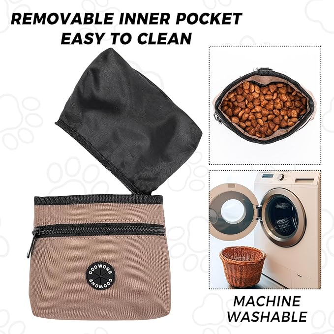 COOWONE Dog Treat Pouch with Pet Training Clicker, Detachable Dog Puppy Training Treat Bag, 900D Oxford Cloth Magnetic Closure Small Dog Walking Bag for Travel or Outdoor Use (Coffee)