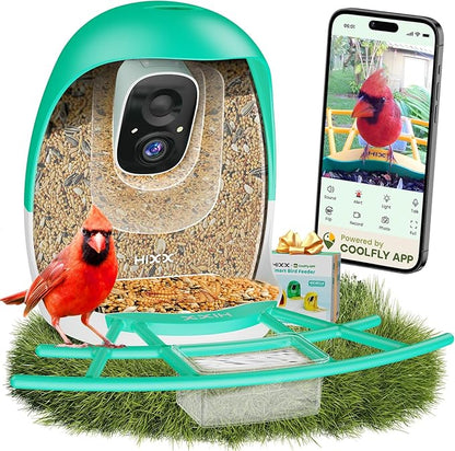 HIXX Smart Bird Feeder with Camera, AI Identify Birds & Auto Capture, 2K HD Live Camera Birdwatching with Color Night Vision for Bird Lovers Gifts (Pea Green)