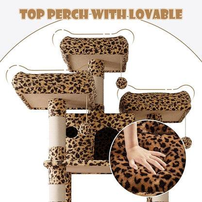 SHA CERLIN 81 Inches Extra Large Cat Tree for Indoor Adult Cats/XXL Big Cat Tower with Condo/Cozy Perches/Sisal Scratching Posts and Hammocks/Activity Center/F80/Heavy Duty/Leopard Print