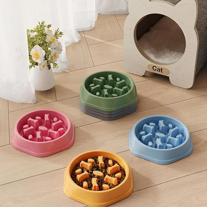 Dog Slow Feeder Bowl for Small & Medium Dogs – Anti-Choking, Non-Slip Plastic Slow Eating Dog & Cat Bowls – Puppy Bowl, Cat Food Bowl, Pet Feeder, 8.86in – Helps Prevent Bloating & Choking (Pink)
