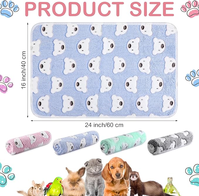 Reginary 4 Pcs Waterproof Guinea Pig Blankets Washable Small Animal Fleece Bedding Guinea Pig Cage Liners Reusable Training Pads Pet Pee Pad Sleep Mat for Hamster(Bear Pattern,24 x 16 Inch)