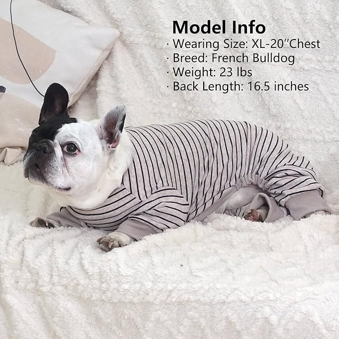 KYEESE Dog Pajamas Striped Clothes Pet PJS Lightweight Doggie Jammies 4 Legs Outfit Soft Dog Pajamas Cozy Pet Clothes Onesie Comfortable PJS Medium Dogs Doggie Onesie,Ivory Brown Striped, XX-Large