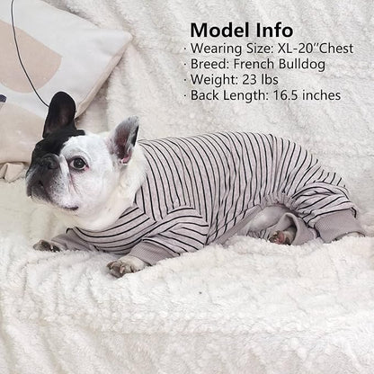 KYEESE Dog Pajamas Striped Clothes Pet PJS Lightweight Doggie Jammies 4 Legs Outfit Soft Dog Pajamas Cozy Pet Clothes Onesie Comfortable PJS Medium Dogs Doggie Onesie,Ivory Brown Striped, XX-Large