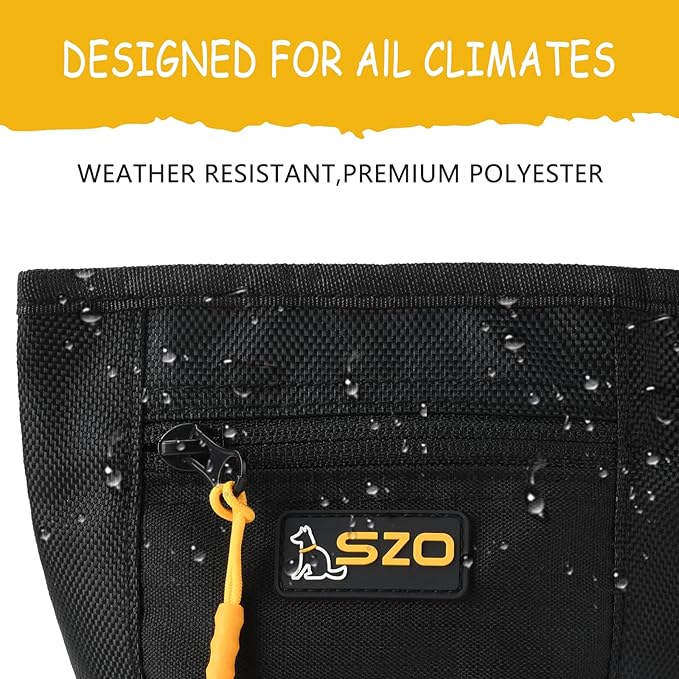 SZO Dog Treat Pouch with Pet Training Clicker, Dog Training Treat Pouch with Waist Belt Clip, Magnetic Closure, Hands-Free Training - Black